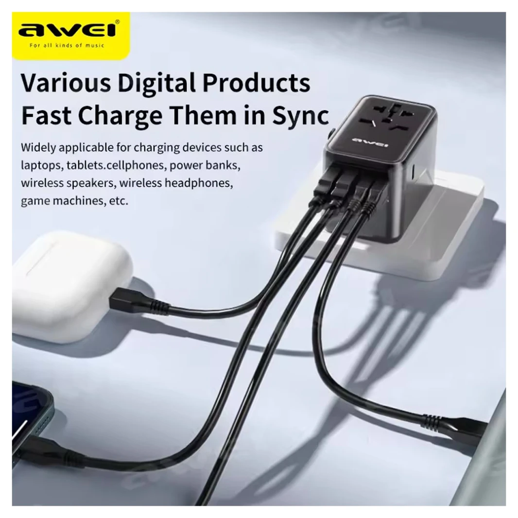 Awei C-40 Worldplug Usb C 65W Electrical Universal Plug Adaptor