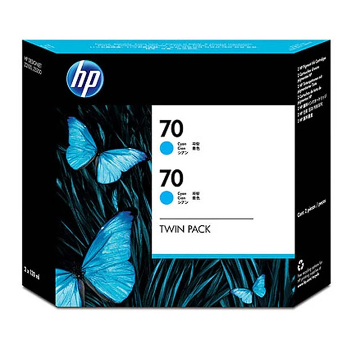HP 70 Cyan Original Ink Cartridge (CB343A) 2 Pack