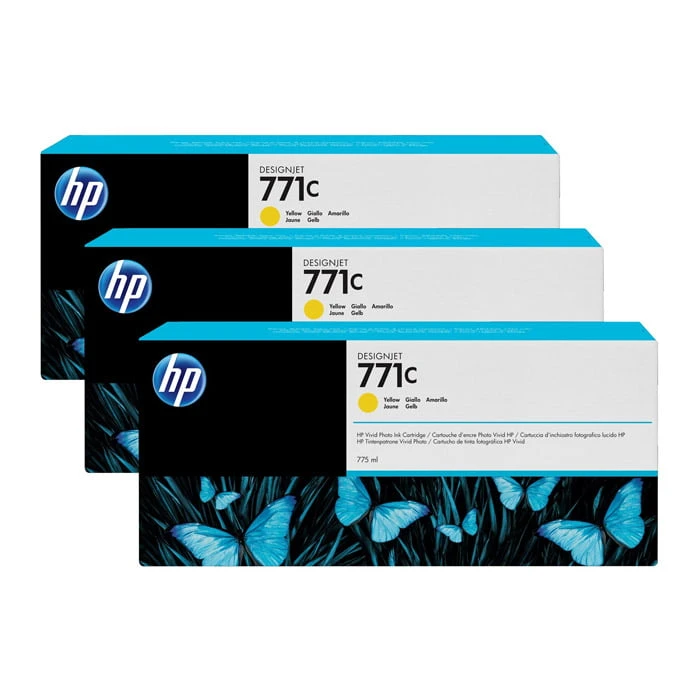 حبر HP 771C الأصلية باللون الأصفر (B6Y34A) عبوة من 3 قطع