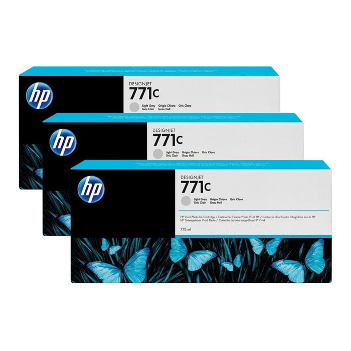 حبر أصلية باللون الرمادي الفاتح HP 771C (B6Y38A) عبوة من 3 قطع