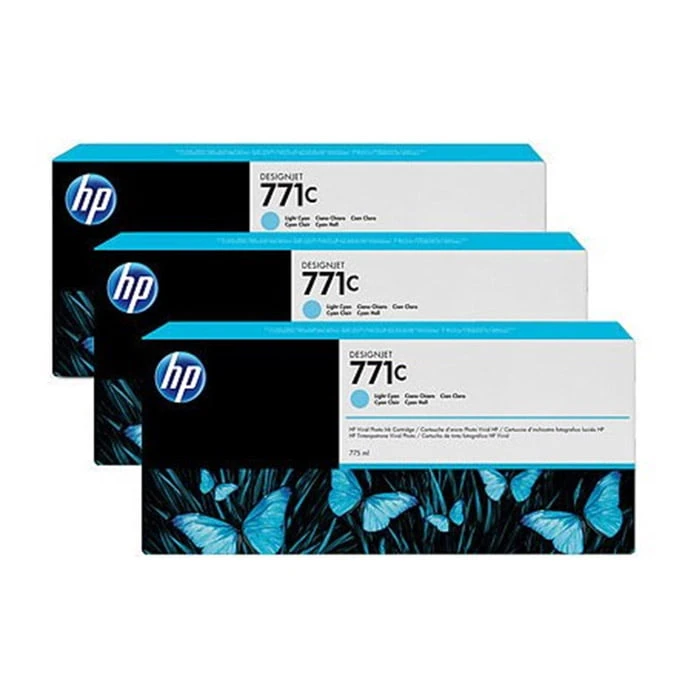 خرطوشة حبر HP 771C باللون السماوي الفاتح الأصلية (B6Y36A) عبوة من 3 قطع