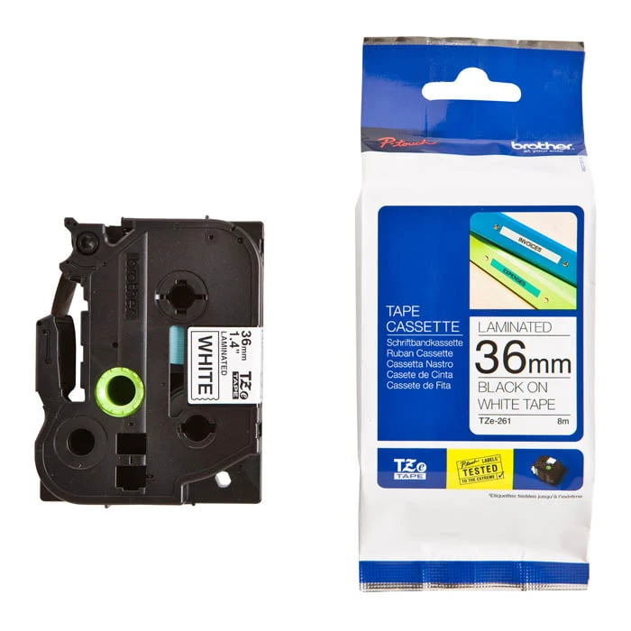 شريط P-Touch الأصلي باللون الأسود على الأبيض من Brother TZE-261 مقاس 36 مم × 8 م