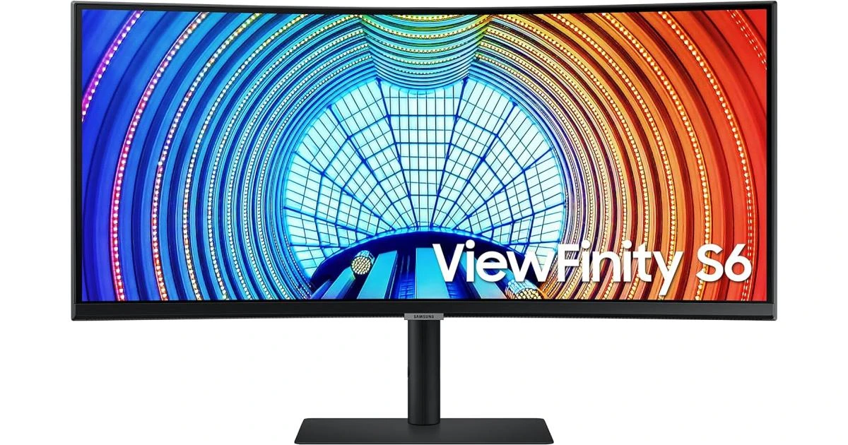 شاشة SAMSUNG ViewFinity S6 (C654U) مقاس 34 بوصة UWQHD (3440 × 1440) منحنية للأعمال VA 100 هرتز 5 مللي ثانية 10 بت HDR10