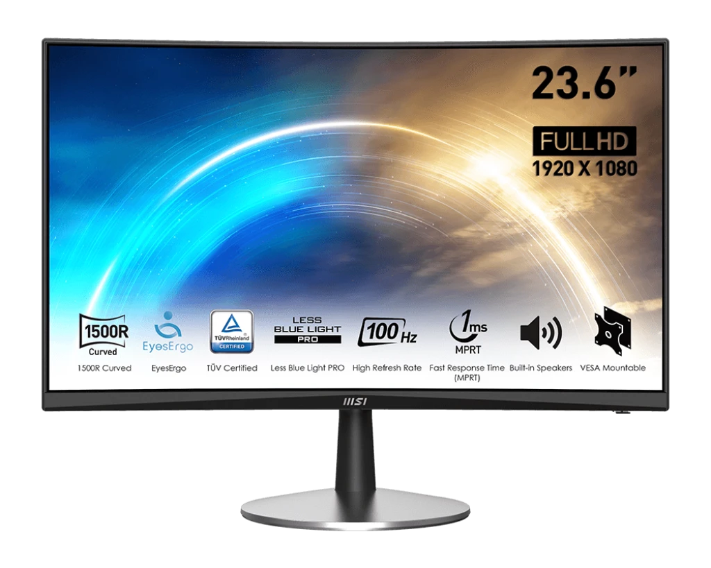 شاشة MSI PRO MP2422C FHD مقاس 24 بوصة، تردد 100 هرتز VA، منحنى 1500R، أسود