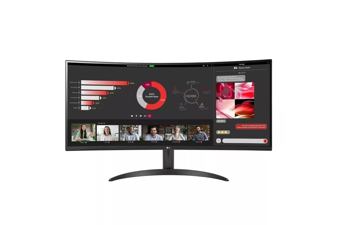شاشة LG 34WR50QC-B المنحنية مقاس 34 بوصة بتقنية UltraWide™ WQHD HDR 10 بمعدل تحديث 100 هرتز