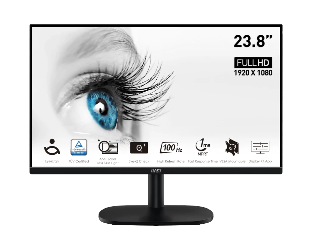 شاشة MSI PRO MP245V مقاس 24 بوصة مسطحة FHD، 100 هرتز VA باللون الأسود