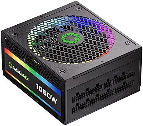 وحدة تزويد الطاقة GameMax ARGB 1050W PSU 140 مم مع مصابيح LED ARGB 80 PLUS Gold كاملة الوحدات - أسود