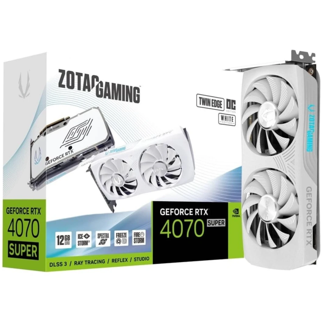 ZOTAC GAMING GeForce RTX 4070 SUPER Twin Edge OC WHITE Edition 12GB GDDR6X - بطاقة رسوميات