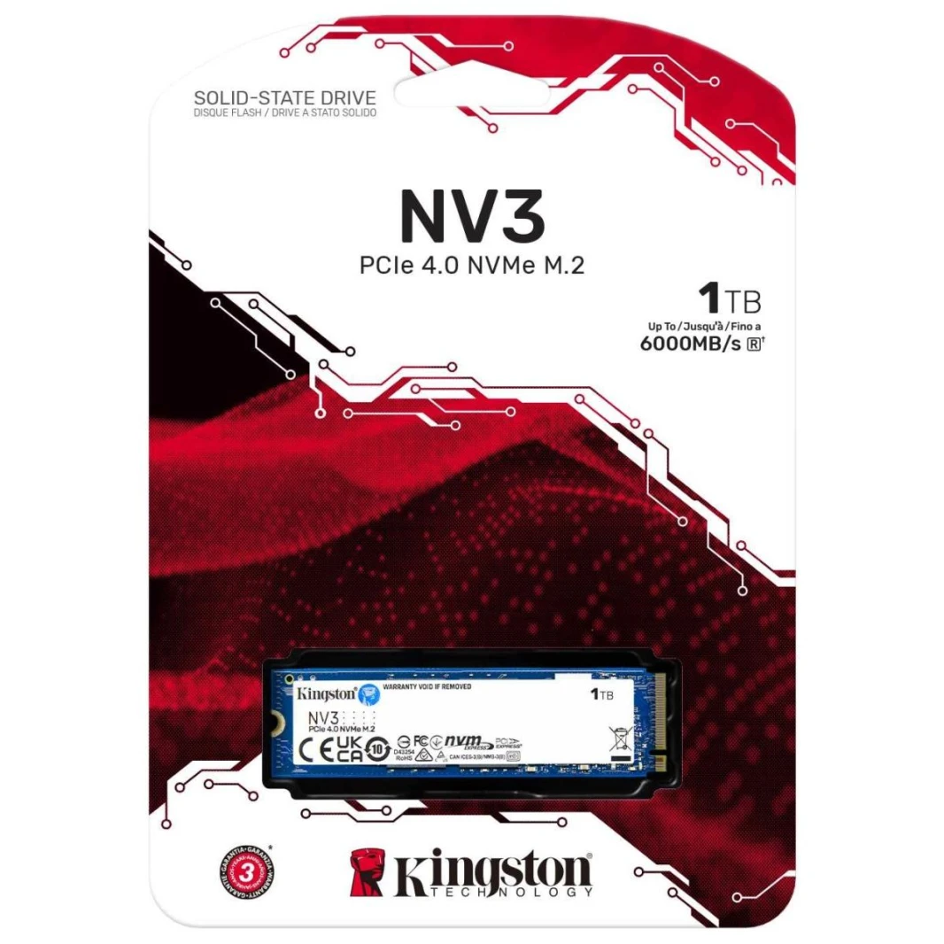 Kingston NV3 1TB PCIe 4.0 NVMe SSD M.2 بسرعة قراءة/كتابة تصل إلى 6000/4000 ميجابايت/ثانية
