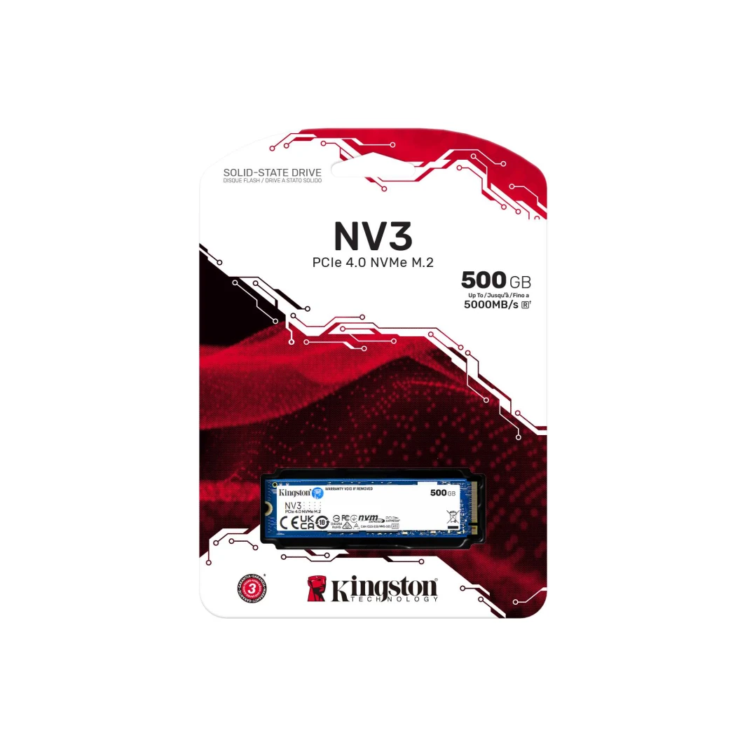 Kingston NV3 500GB PCIe 4.0 NVMe SSD M.2 بسرعة قراءة/كتابة تصل إلى 5000/3000 ميجابايت/ثانية