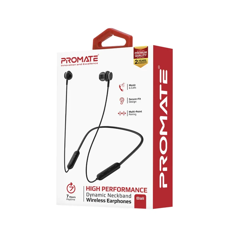 PROMATE BALI BLACK High Performance Dynamic Neckband Wireless Earphones