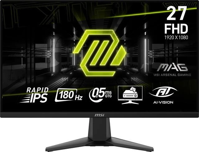 شاشة ألعاب MSI MAG 275F مقاس 27 بوصة بمعدل تحديث 180 هرتز وتقنية IPS Flat FHD بدقة 1920 × 1080 ووقت استجابة 0.5 مللي ثانية