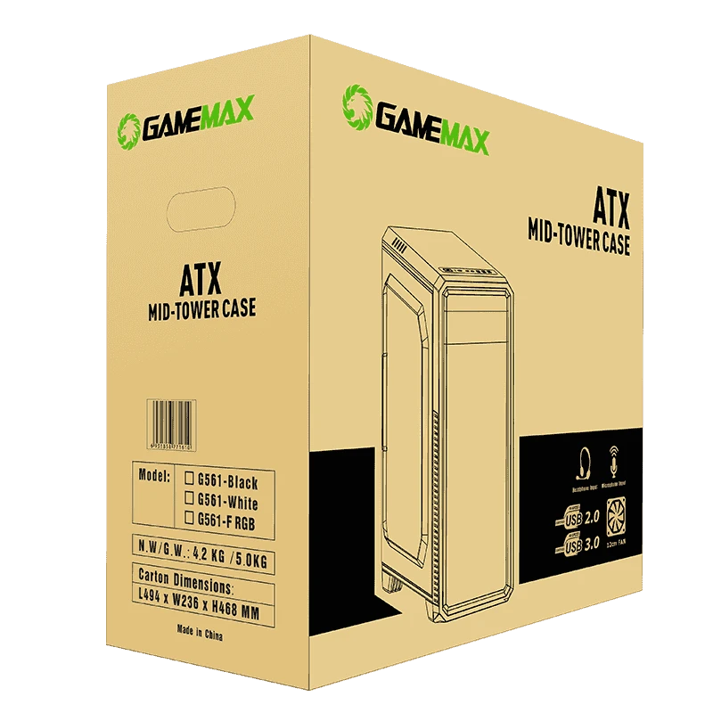 حافظة ألعاب ATX إصدار أبيض من GameMax G561-FRGB
