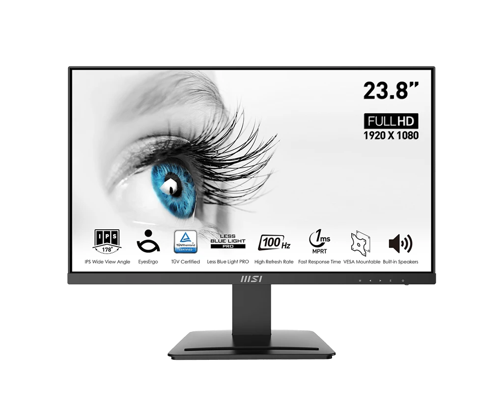 شاشة ألعاب MSI PRO MP243X مقاس 24 بوصة IPS 100 هرتز 1 مللي ثانية باللون الأسود