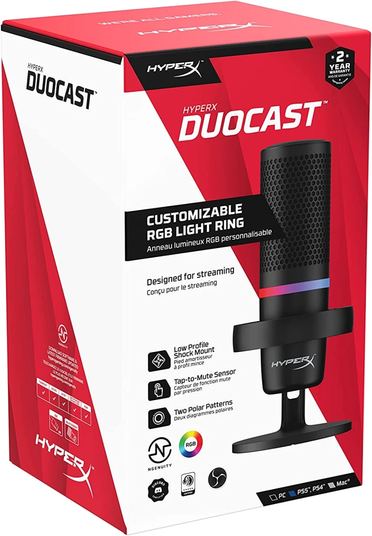 ميكروفون HyperX DuoCast USB (أسود) - إضاءة RGB
