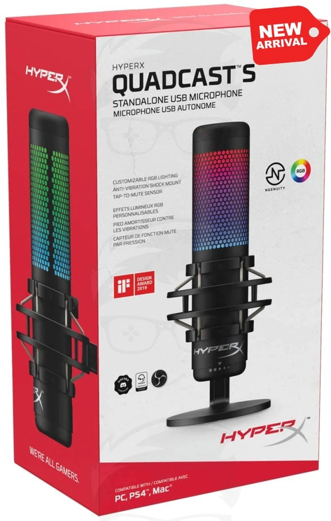 ميكروفون مكثف HyperX QuadCast S – RGB USB لأجهزة الكمبيوتر الشخصية وPS4 وPS5 وMac