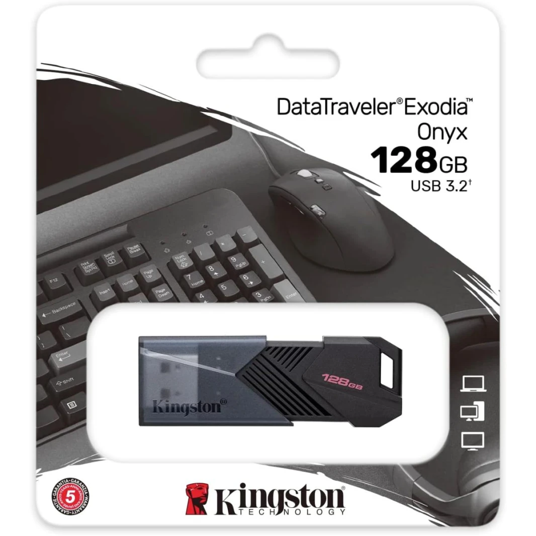 محرك أقراص فلاش Kingston DataTraveler Exodia Onyx USB 3.2 بسعة 128 جيجابايت باللون الأسود غير اللامع