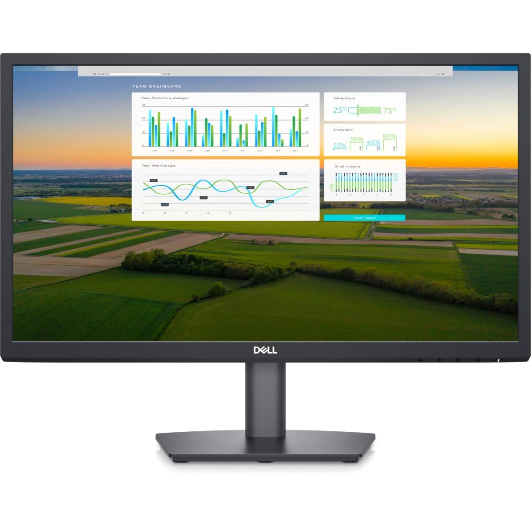 شاشة Dell E2222H المسطحة مقاس 22 بوصة بدقة Full HD بمعدل تحديث 60 هرتز وإطار رفيع DP/VGA ومعتمدة من Energy Star