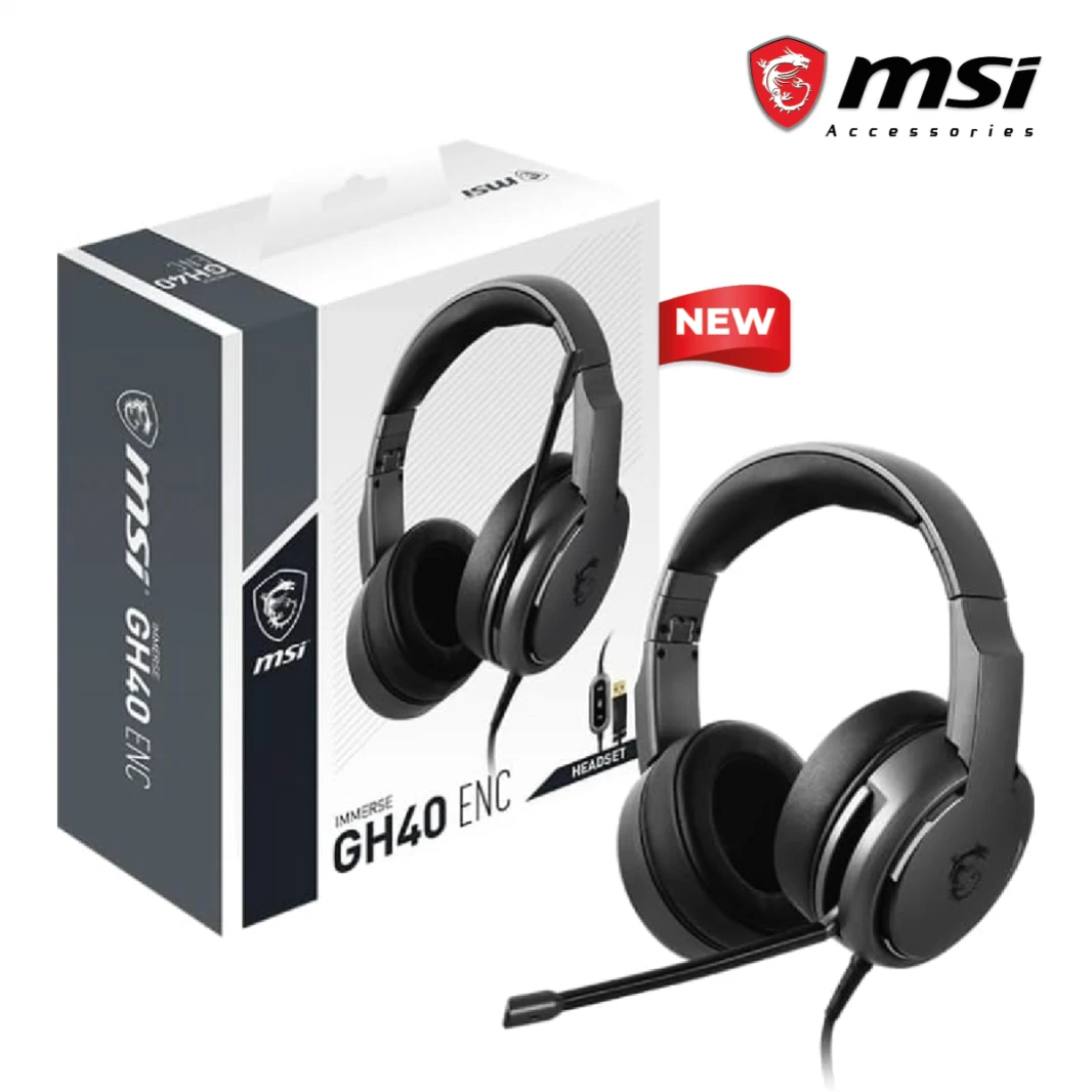 سماعة الألعاب MSI IMMERSE GH40 مع خاصية إلغاء الضوضاء النشطة (ENC)، ​​وصوت محيطي افتراضي 7.1