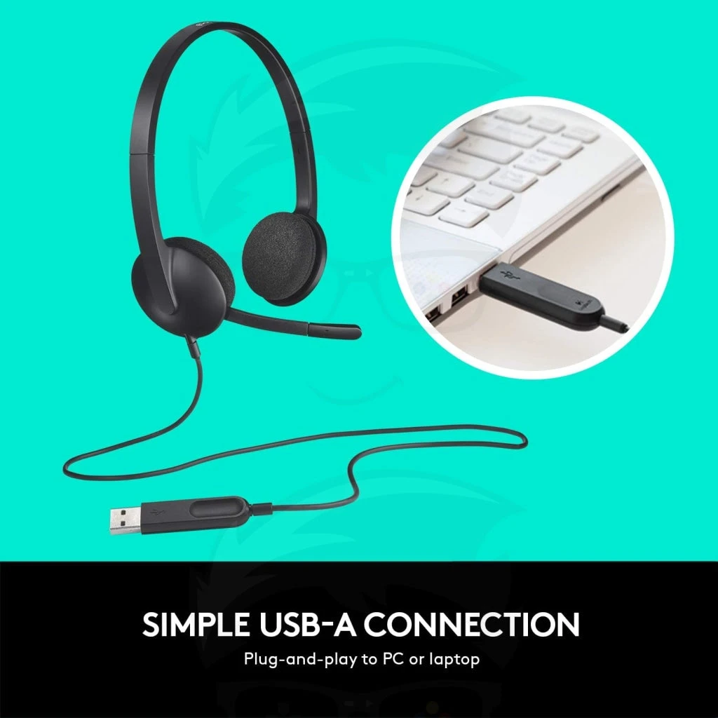 سماعة الرأس Logitech USB H340، ستيريو، سماعة رأس USB لنظامي التشغيل Windows وMac