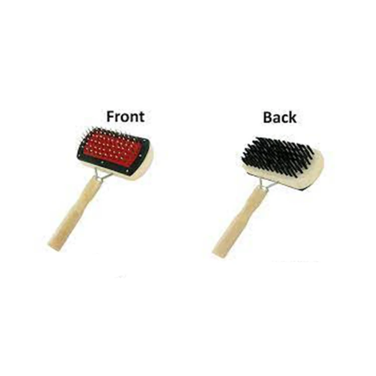Double-Sided Pet Brush with Bristles and Pins, Wooden Handle