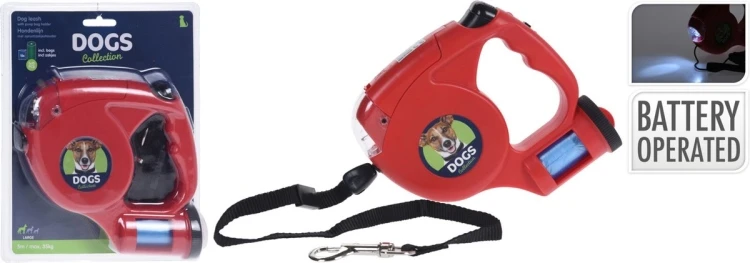 Dog Leash with LED Lighting & Litter Bags, 5 Metres