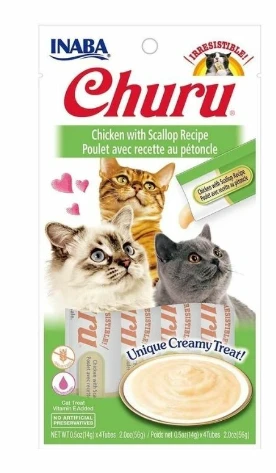 Inaba Churuمكافآت  للقطط بالدجاج و الإسكالوب ، 4 عبوات