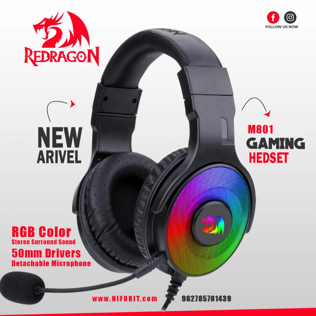 Redragon H350  Gaming Headset, Stereo Surround-Sound – 50MM Drivers – Detachable Microphone