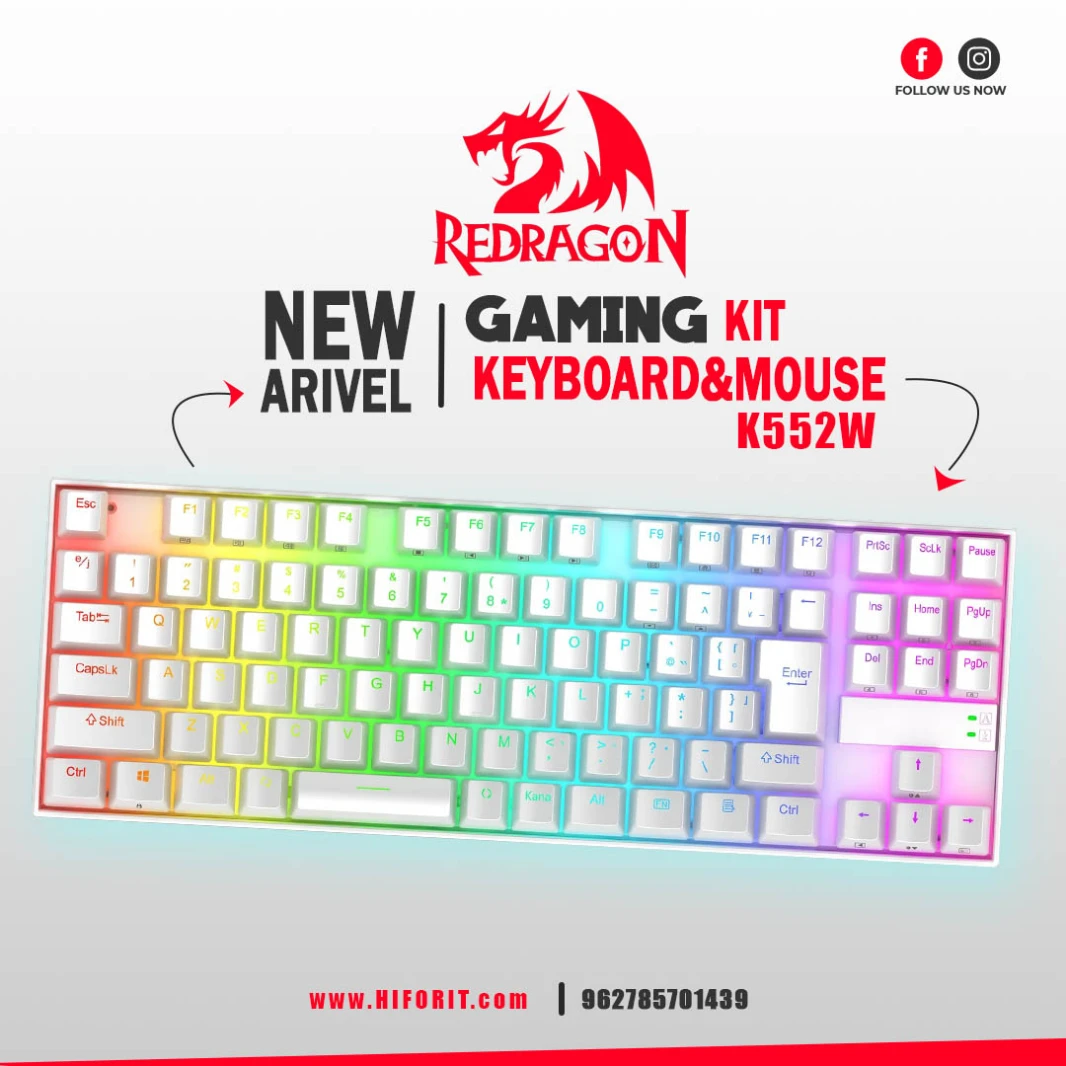 لوحة مفاتيح ميكانيكية للألعاب Redragon K552W-RGB، باللون الأبيض