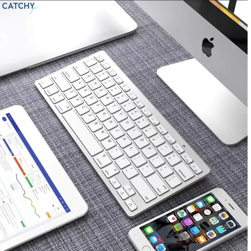 لوحة مفاتيح لاسلكية فائقة النحافة مع حامل متوافقة مع أجهزة iMac وMacBook والتلفزيون الذكي