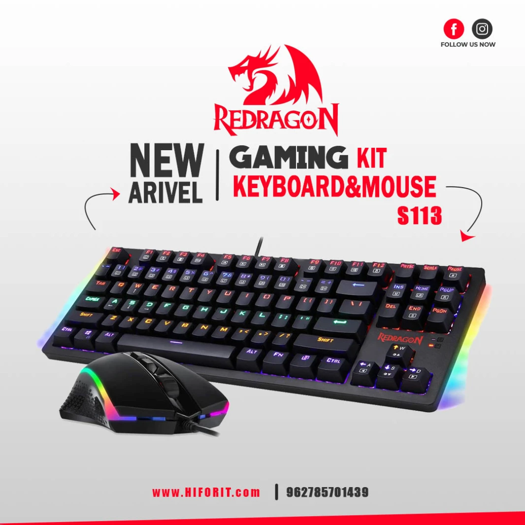 Redragon Rainbow Wired Mechanical Keyboard Mouse Combo | S113-KN