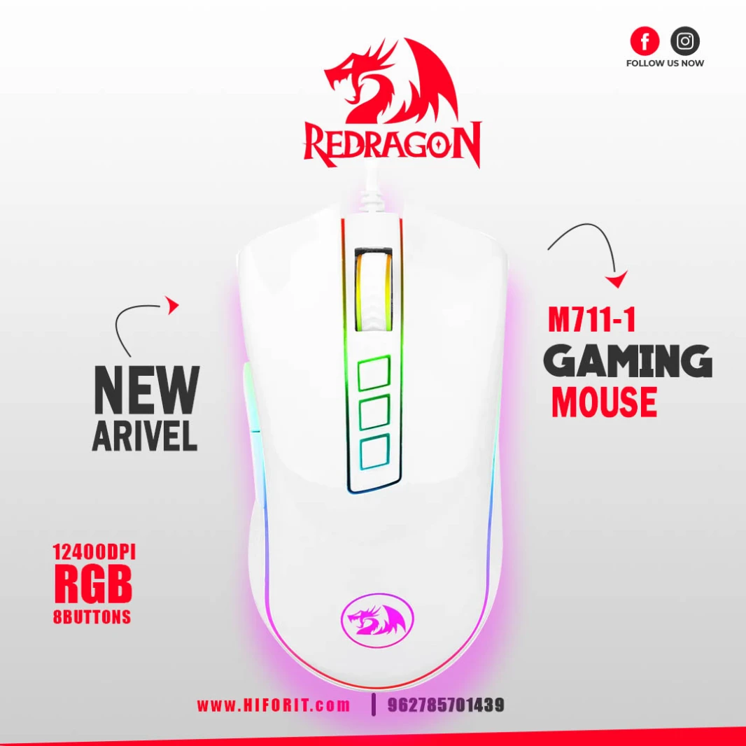 ماوس الألعاب Redragon M711 Cobra White المزود بإضاءة خلفية 16.8 مليون لون RGB