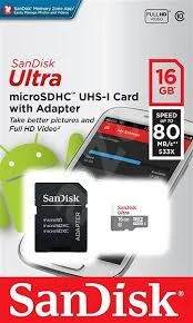 بطاقة ذاكرة Sandisk Ultra SDHC UHS-I سعة 16 جيجابايت بسرعة 80 ميجابايت/ثانية