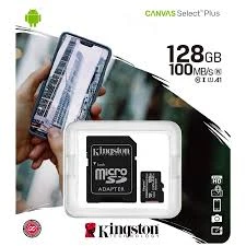 بطاقة ذاكرة KINGSTON MICRO SD بسعة 128 جيجابايت + محول SD / Canvas Select