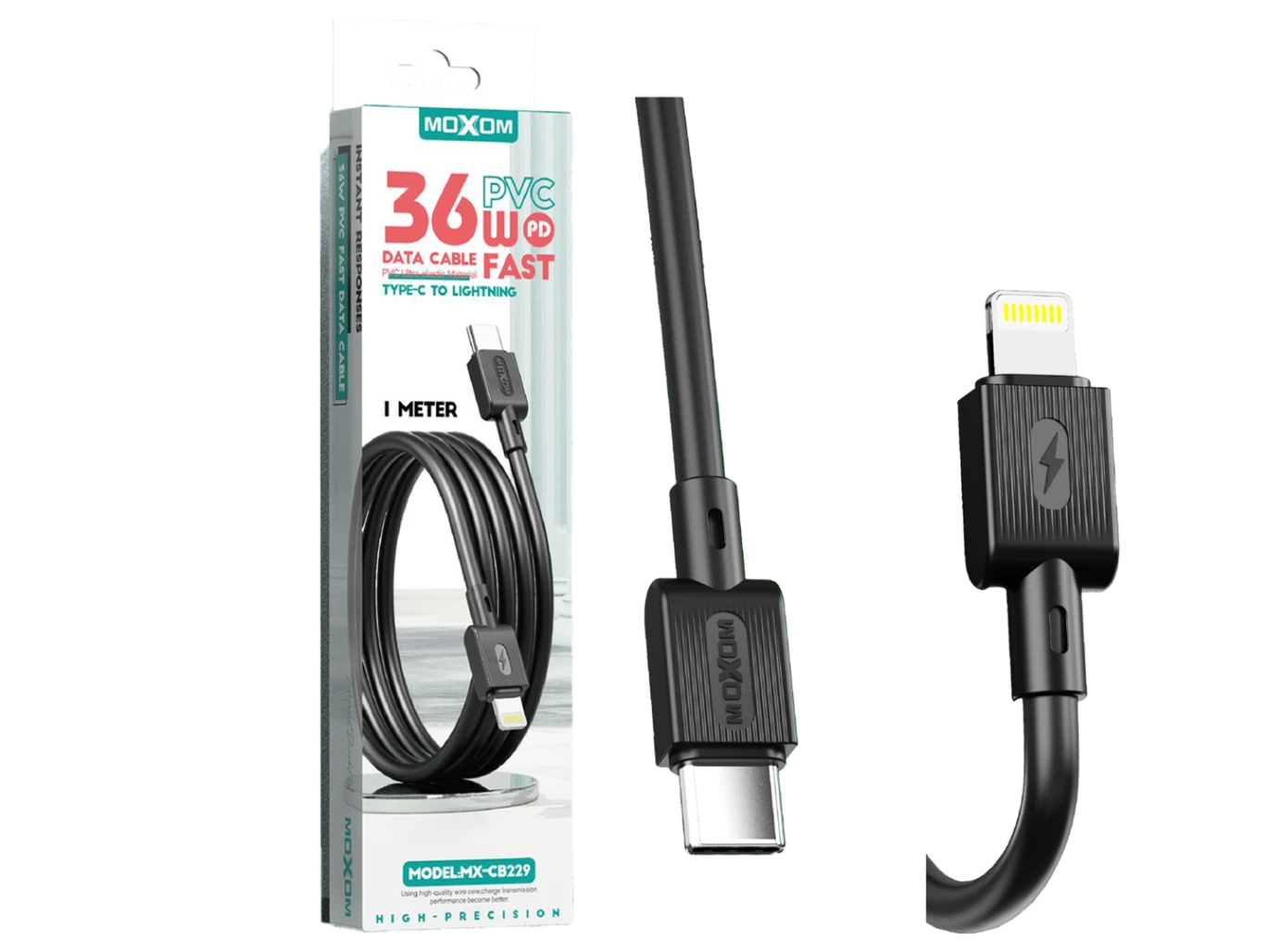 كابل بيانات Moxom MX-CB229 1M 36W PD سريع من النوع C إلى Lightning