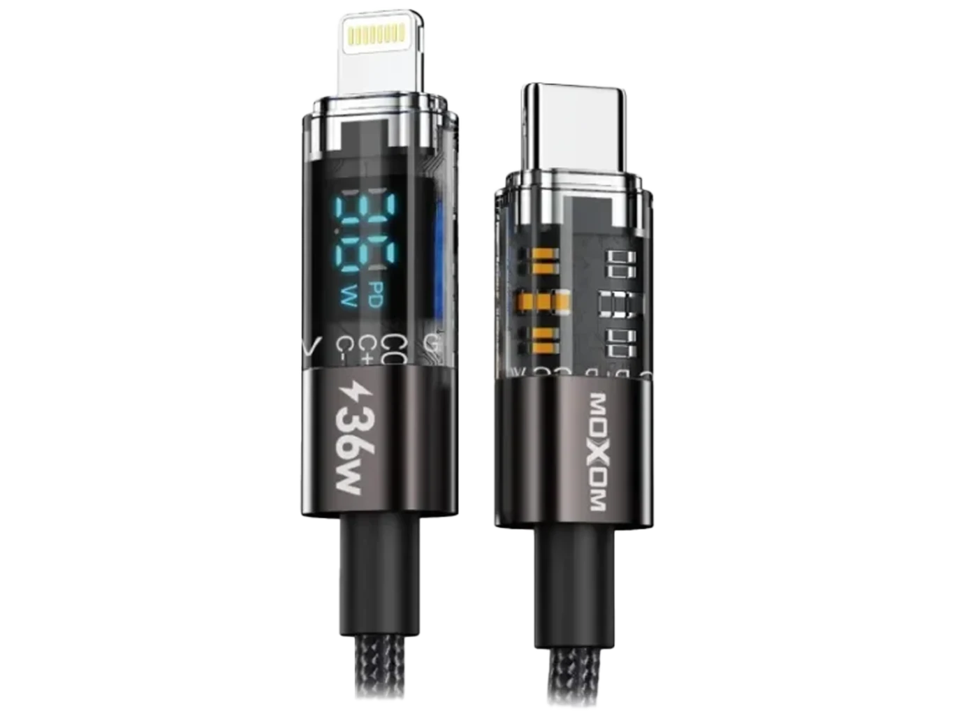 كابل بيانات شاشة LCD من Moxom LX-CB834 PD بإيقاف التشغيل التلقائي من النوع C إلى Lightning بقوة 36 وات
