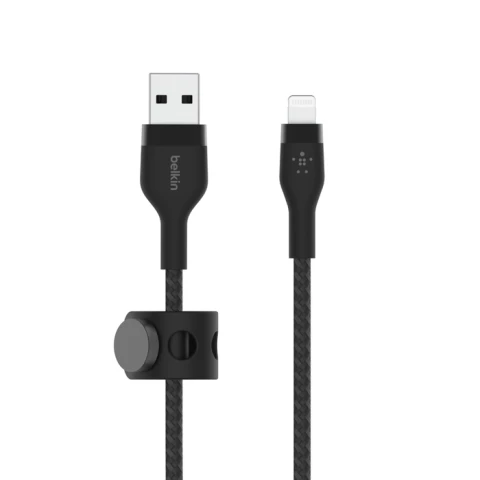 كابل Belkin CAA010bt1MBL Pro Flex USB-A إلى LTG، BRAID SIL، 1 متر - أسود