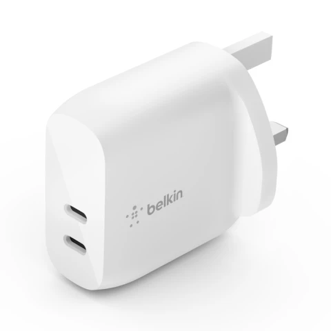 شاحن حائط مزدوج USB-C بقوة 20 وات من Belkin PD بقوة 40 وات - أبيض