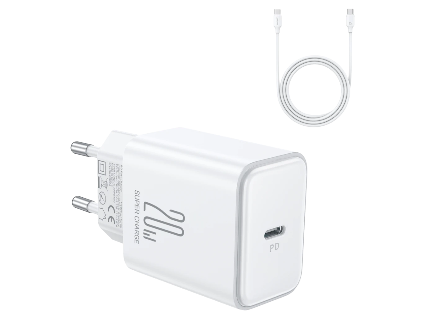 شاحن JoyRoom JR-TCF06 Flash Series PD 20W بمنفذ واحد مع كابل Type-C إلى Lightning