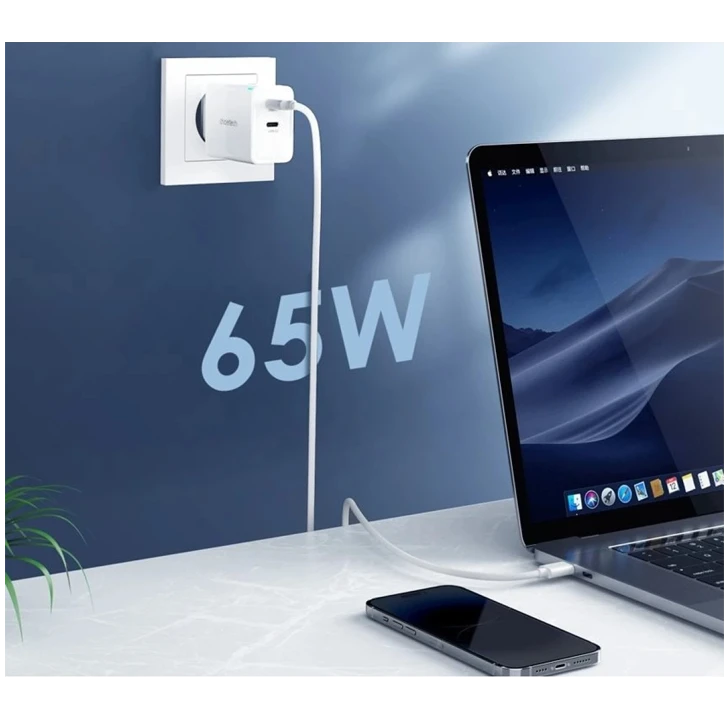 محول شحن سريع Choetech 65 وات بمنفذين PD GaN Tech USB C