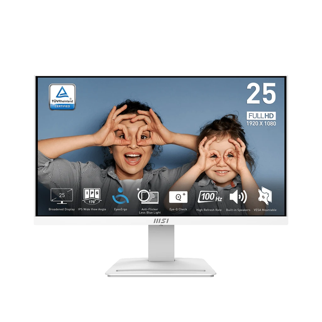 شاشة MSI PRO MP253W مقاس 25 بوصة FHD | 100 هرتز | مسطحة | IPS | مكبر صوت | HDMI / DisplayPort | أبيض