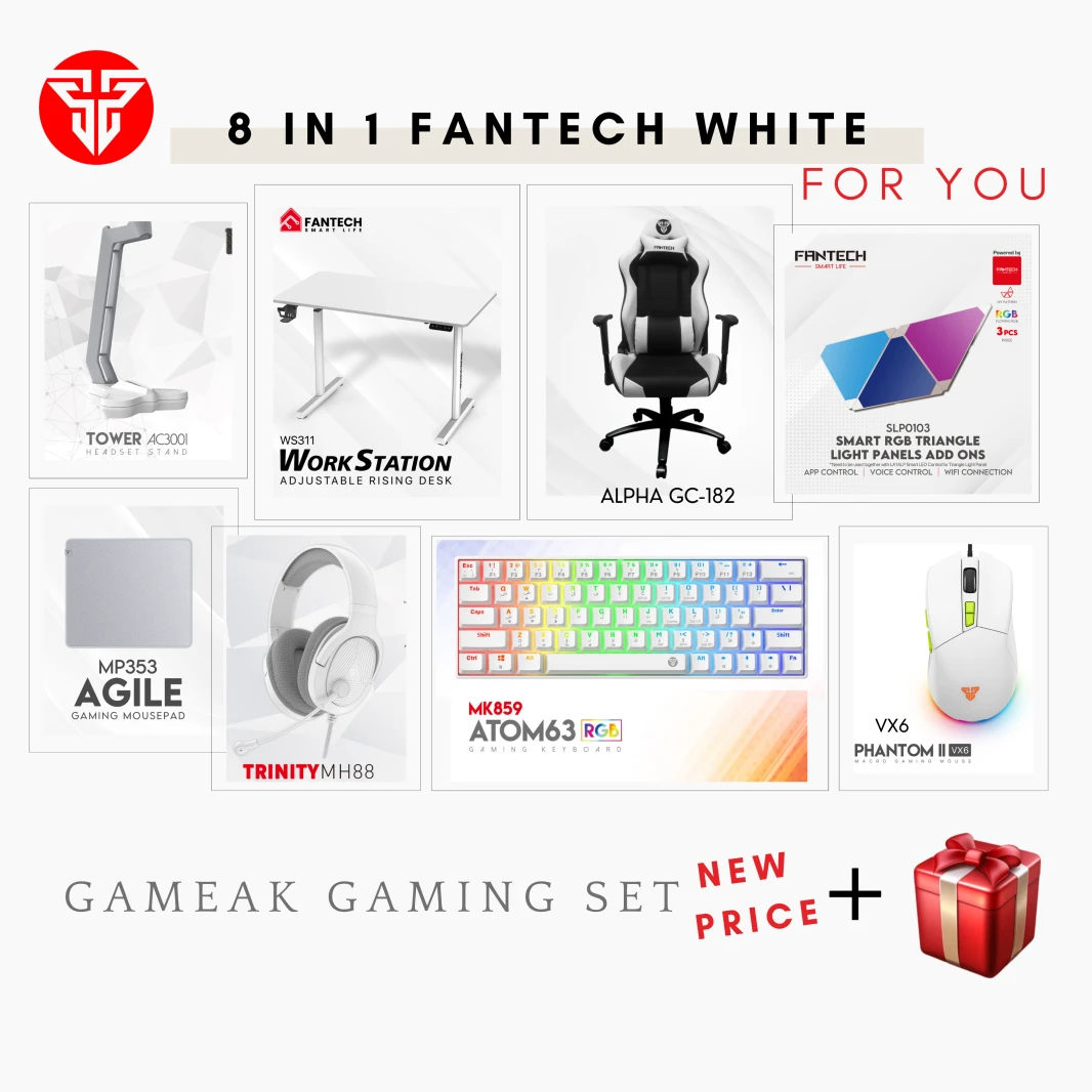 مجموعة ألعاب Fantech 8 في 1 باللون الأبيض