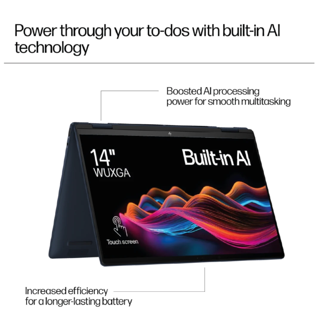 HP Envy x360 2-in-1 Laptop 14-fc0046ne Intel Core Ultra 7 155U Processor 12-Cores With Built-in AI 14" 360 Touch WUXGA 300 nits With Tilt Pen - Atmospheric Blue