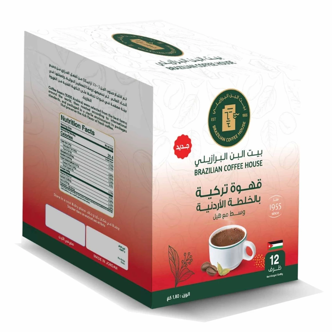 بيت البن البرازيلي قهوة تركية وسط خلطة اردنية 7 غرام عدد 12