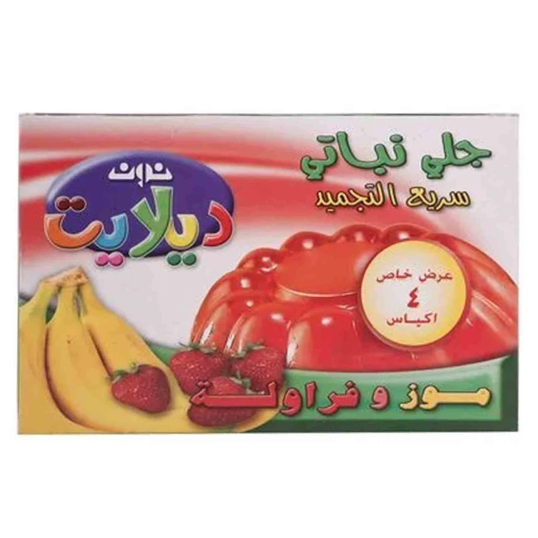 نون ديلايت جلي نباتي بنكهة الفراولة والموز 85 غرام 4 أكياس