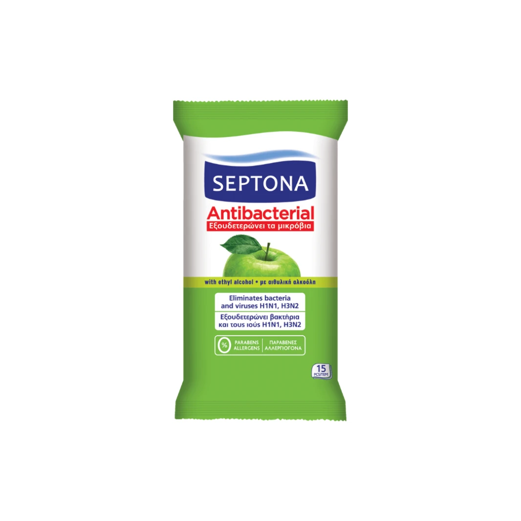 Septona SEPTONA ANTIBACTERIAL WIPES GREEN APPLE 15pcs