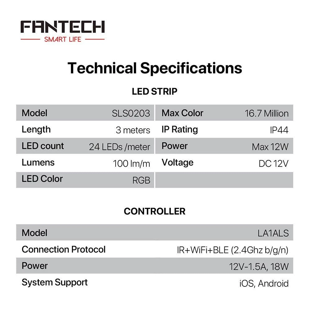 مجموعة شرائط LED RGB الذكية من Fantech SLS0203 + LA1ALS 3M