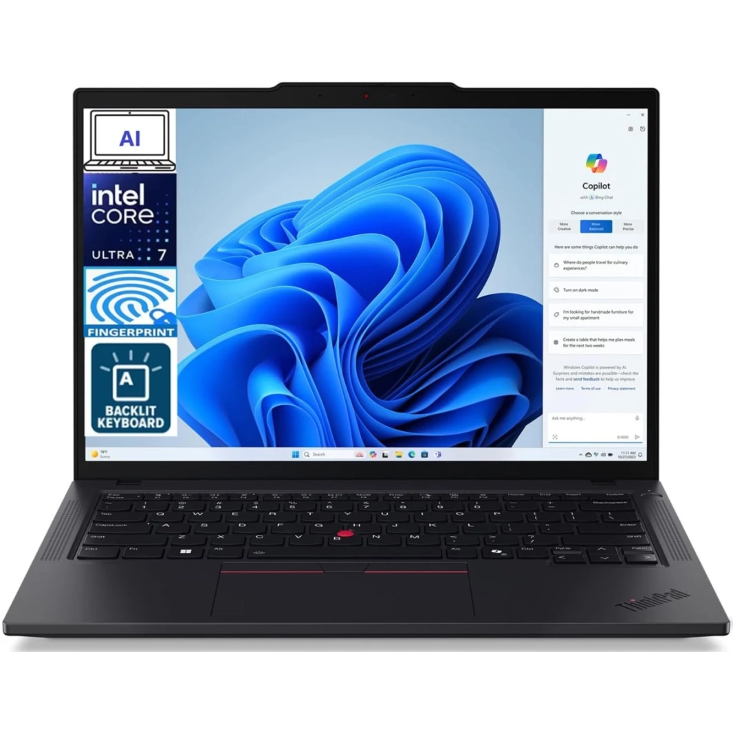 جهاز Lenovo الجديد ThinkPad T14 Gen 5 (2024) مع معالج Intel® Ultra 7 165U vPro 12-Core Intel® AI Boost، أداء احترافي معتمد من Eyesafe® وTÜV