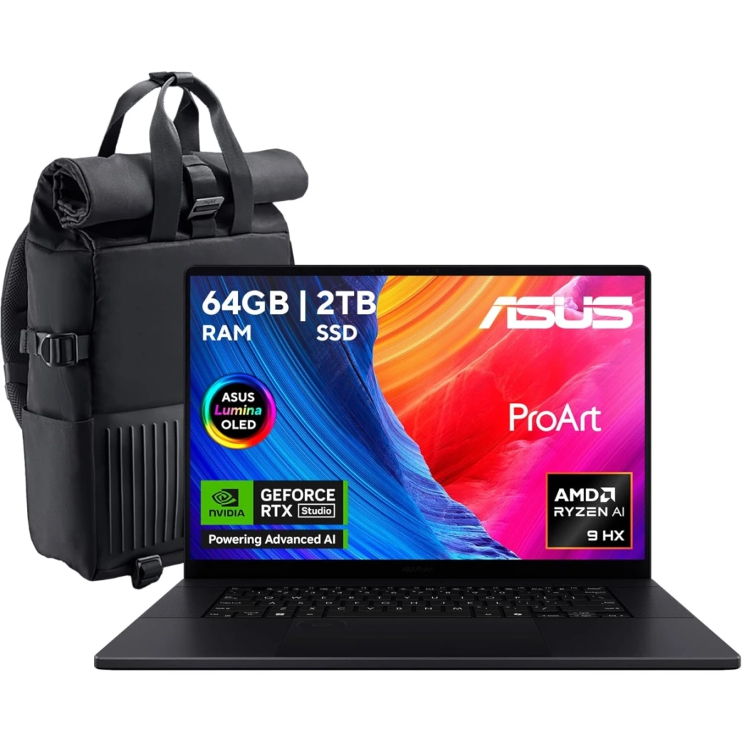 ASUS ProArt P16 (2024) H7606WI AMD Ryzen AI 9 HX 370 12-Cores أداء على مستوى الاستوديو ومتانة على مستوى عسكري مع Nvidia RTX 4070 8GB DDR6 وشاشة OLED 4K 240Hz تعمل باللمس