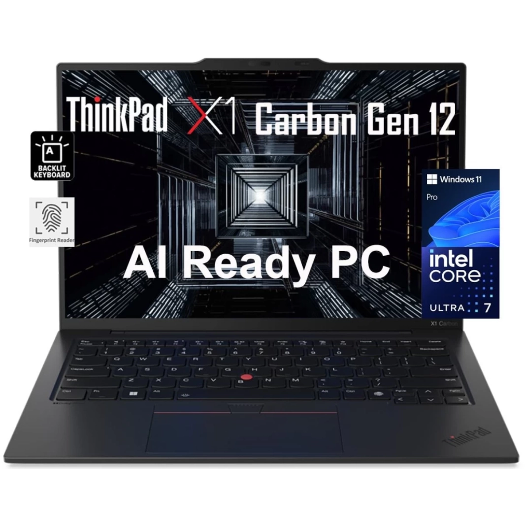 Lenovo ThinkPad X1 Carbon Gen 12 (2024) Intel Core Ultra 7 12-Cores مع Intel® AI Boost NPU وهيكل من ألياف الكربون والمغنيسيوم - أسود